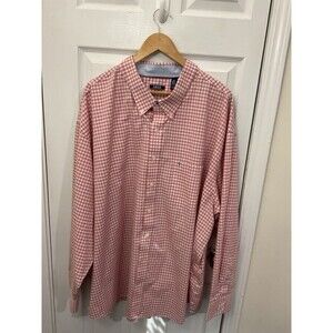 IZOD Men's Button-Up Shirt Pink White Check Button-Down Long Sleeve Pockets 4xl